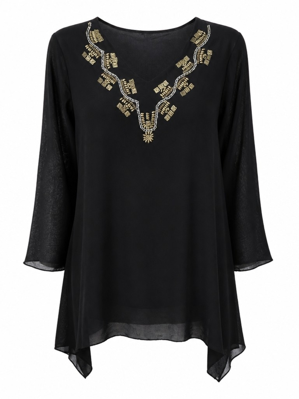AZI jeans Black Embellished V-Neck Women's Top
